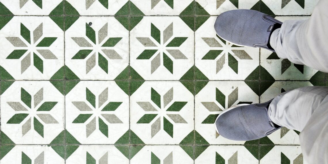 green and white tile flooring
